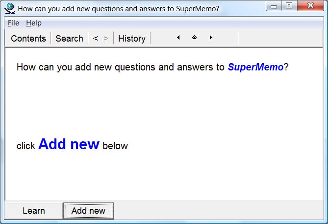 SuperMemo: Adding new questions and answers at the Beginner Level